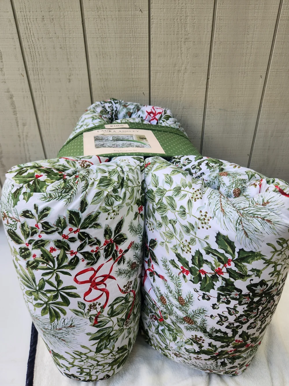 Laura Ashley Green and White Botanical King Comforter Set